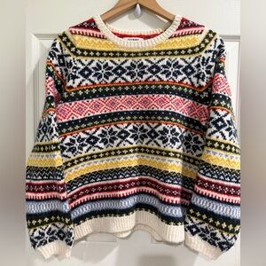 Old Navy Women's Fair Isle Sweater Red, Yellow, Blue, Apres Ski Nordic Fisherman